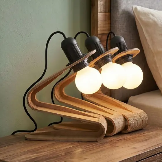 Kit 3 Abajures de Mesa Curvado Luminária em MDF Sala Quarto Escritório Sala de Estar