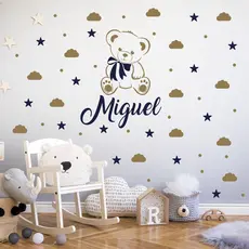 Adesivo de parede infantil urso nuvens e estrelas ursinho quarto menino decoração