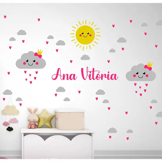 Adesivo de parede infantil chuva de amor - corações