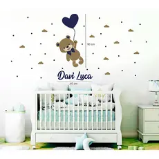 Adesivo de parede infantil urso, balão, nuvens com nome personalizado, quarto de menino decoração