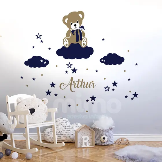 Adesivo de parede infantil urso - ursinho - nuvens - estrelas