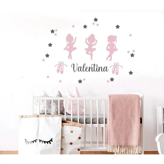 Kit Adesivo de parede bailarina, sapatilha, estrelas e nome personalizado quarto menina decoração