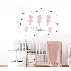 Kit Adesivo de parede bailarina, sapatilha, estrelas e nome personalizado quarto menina decoração