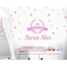 Kit Adesivo de parede infantil princesa, coroa  com nome personalizado quarto menina decoração