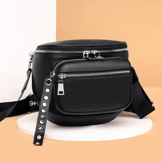 Bolsa Pochete Feminina Em Couro Pu Transversal  Pochete Estilosa Moderna Blogueira Com Alça Textil