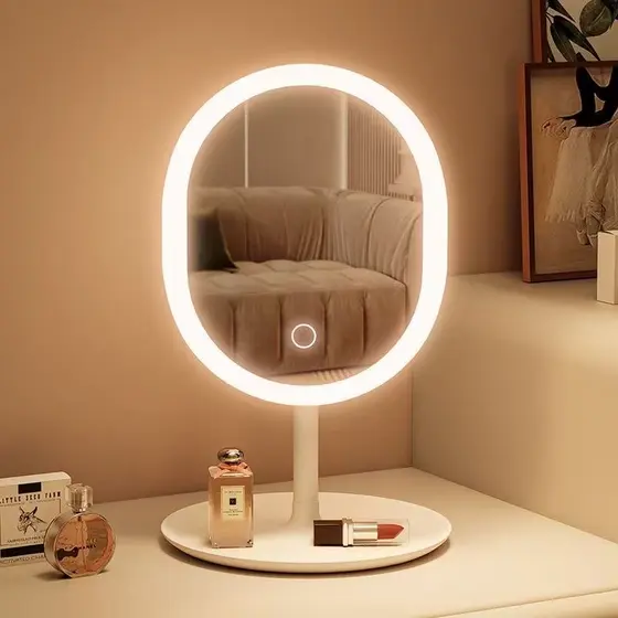 Espelho de Mesa com Luz LED 3 Cores Touch USB Recarregável Presente Perfeito Feminino