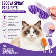 Escova Vapor 3 em 1 Elétrica p/ Cães e Gatos - Remove Pelo, Massagem, Pente p/ Pelos
