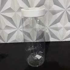 Pote de plástico organizador redondo liso com tampa de rosa branca 2 litros para mantimentos comprido alto pote plastico