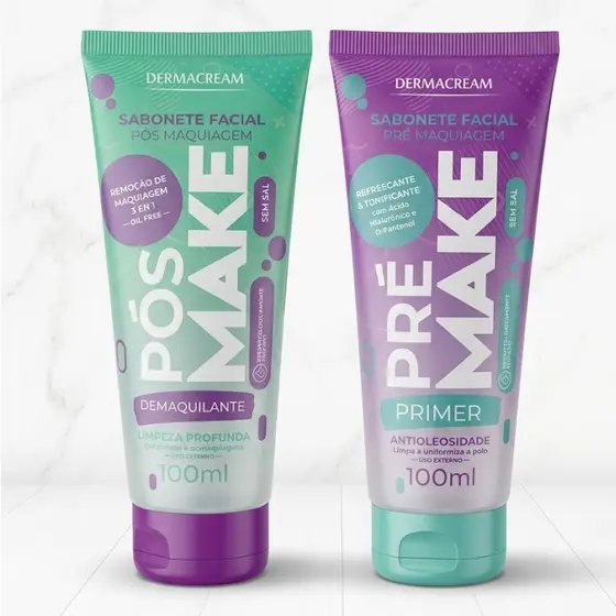Sabonete Pré e Pós Make Dermacream Primer E Demaquilante | Kit 2 unidades