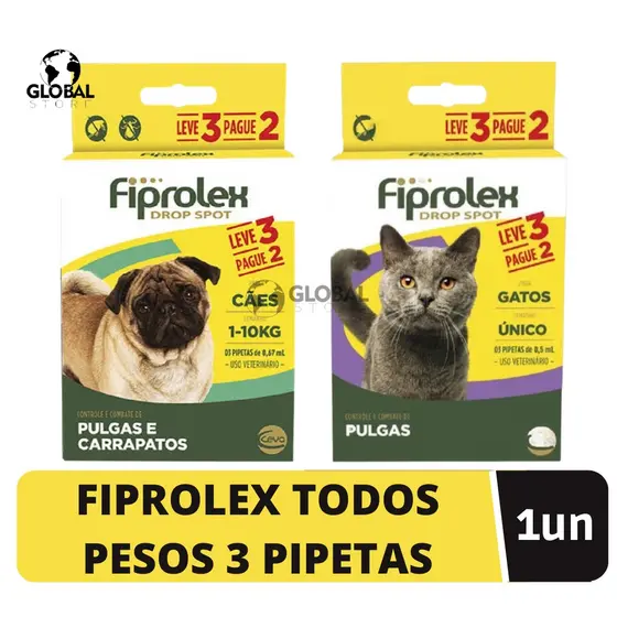 Remedio Fiprolex Drop Spot Leve 3 Pague 2 pipetas Anti pulgas E Carrapatos Cachorro e Gato - ENVIO IMEDIATO