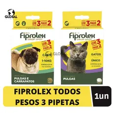 Remedio Fiprolex Drop Spot Leve 3 Pague 2 pipetas Anti pulgas E Carrapatos Cachorro e Gato - ENVIO IMEDIATO