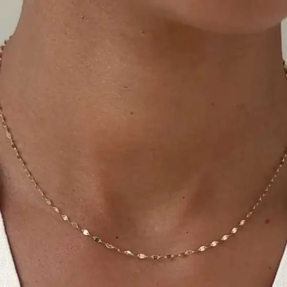 COLAR DOURADO e Prateado em aço inox com elos curvados que brilham conforme movimento FINO E MINIMALISTA