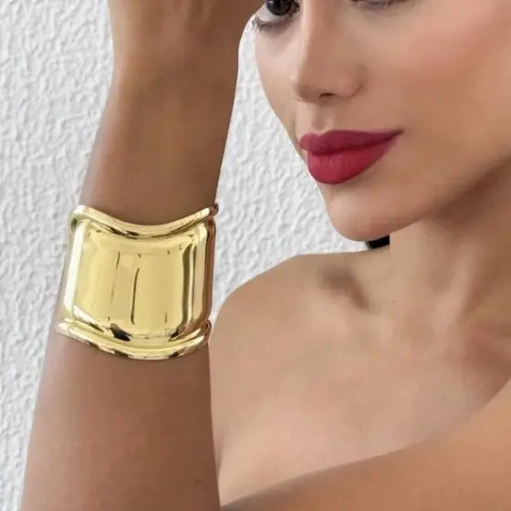 Bracelete feminino ajustavel folhado elegante fashionista