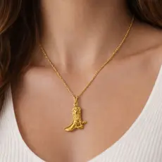 Colar feminino delicado com pingente de bota Country Dourado folhado a ouro