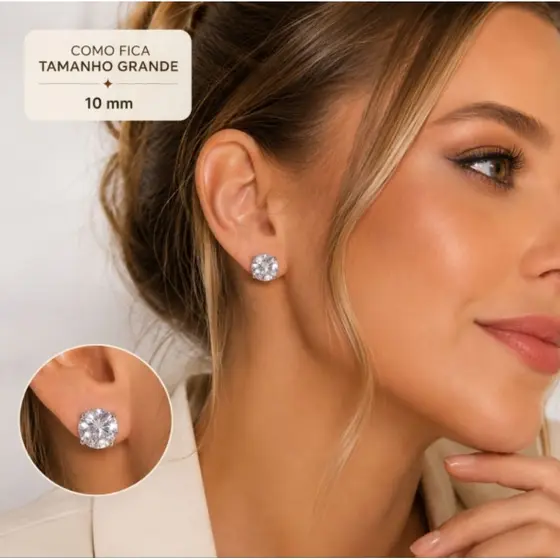 Kit 2 Brincos ponto de luz com zirconia brilhante premium e aço inox delicado chique