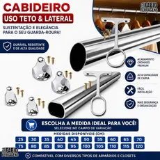 Tubo Para Cabide Lateral E Teto Personalizado Cromado Completo Guarda Roupa Closet