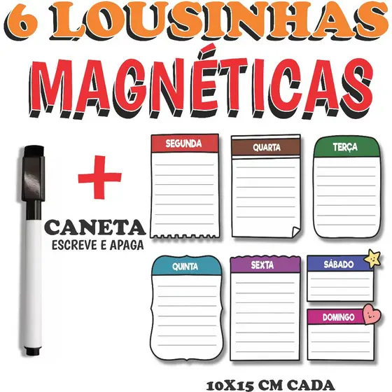 Kit 6 Lousa Magnético Quadro Branco Bilhete Recado Anotações PARA GELADEIRA APAGA FÁCIL