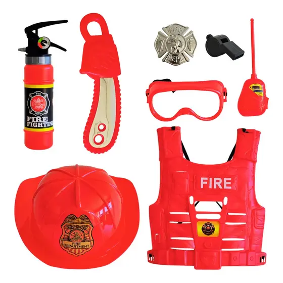 Kit Infantil Conjunto Bombeiro Fantasia C/ Colete Extintor Acessórios