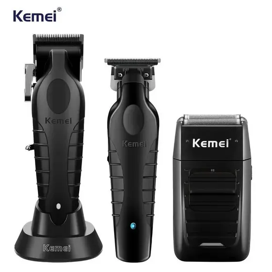 kit Kemei Máquina de cortar cabelo + Máquina De Acabamento + Shaver KM-2296 KM-2299 KM-1102 - Bivolt