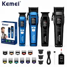 Kit Máquina de Cortar Cabelo + Máquina de Acabamento Profissional Kemei KM-2797 Original 9.000 RPM