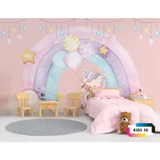 Papel de Parede Adesivo Lavável Autocolante Vinílico Decoração Quarto infantil Fácil Aplicação Sem Cola Menina unicornio