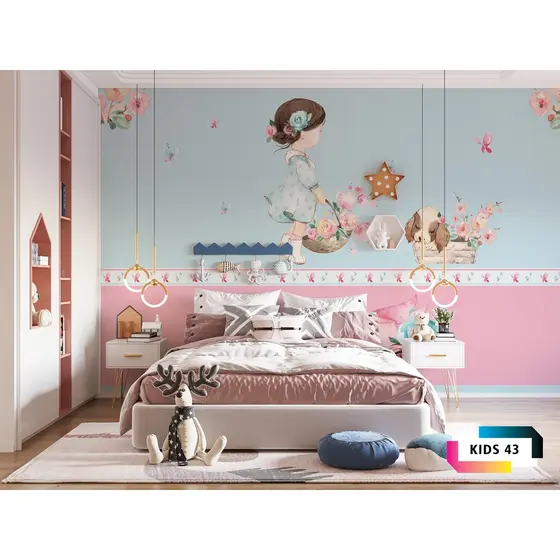 Papel de Parede Adesivo decoração quarto Infantil– Fácil Aplicação e Sem Cola Meninas Aquarela