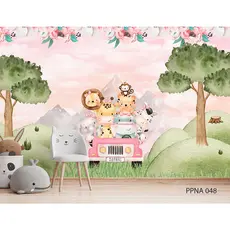 Papel de Parede Adesivo Infantil decoração quarto – Fácil Aplicação e Sem Cola  Safari no Jipe Rosa