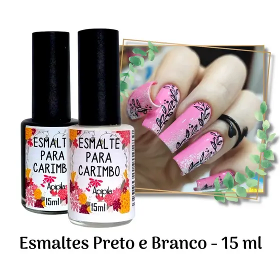 Kit Esmalte Para Carimbo de Unhas Apipila - Preto e Branco 8ml