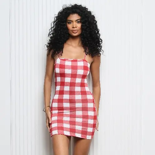 Vestido Alcinha Xadrez Alcinha Curto Vermelho Avermelhado Moda Gringa