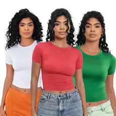 KIT 3: Baby Tee Feminina - Blusa Slim Fit Manga Curta - Blusa de Compressão
