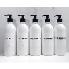 Kit Frascos Branco 5 Peças Shampoo Condicionador Sabonete íntimo Hidratante Sabonete 500ml