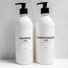 kit 2 Frascos Branco Masculino Shampoo E Condicionador Cilíndrico 500ml