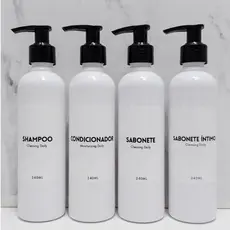 kit 4 Frascos Branco 240ml Shampoo Sabonete Condicionador Sabonete Íntimo
