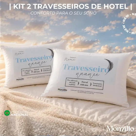 KIT 2 TRAVESSEIROS | SILICONE | SUPER MACIO | ANTIALÉRGICO | TRAVESSEIRO DE HOTEL | NUANCE