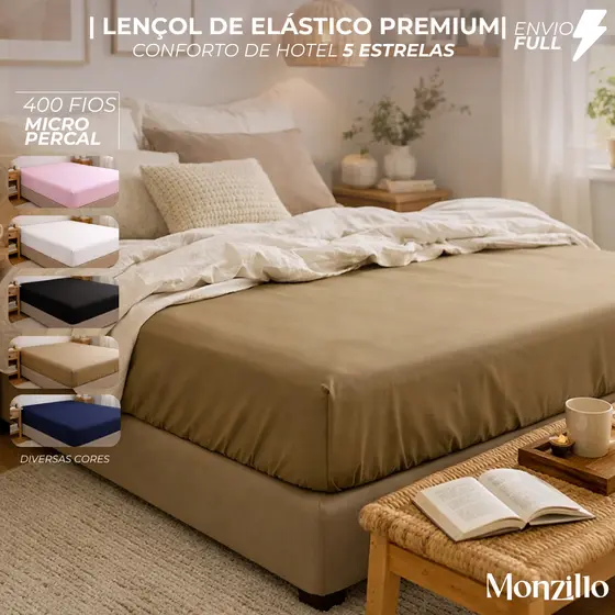 LENÇOL DE ELÁSTICO | AVULSO | 400 FIOS | PREMIUM | CORES LISAS | FULL