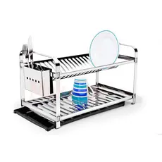 Escorredor 20 Pratos Porta Talher Inox C/ Bandeja Coletora