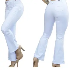 Calça Jeans Feminina Flare Branca Enfermagem