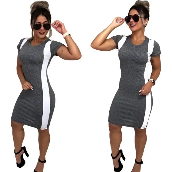 Vestido Midi  Canelado  Manga Moda Evangelica