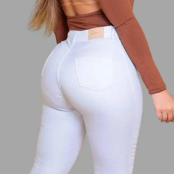 Calça Jeans Feminina Cintura Alta Skinny Branca