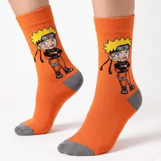 Meia Infantil Menino Naruto Cano Alto Geek Anime Algodão Macia Laranja Personagem Casual Academia Crossfit