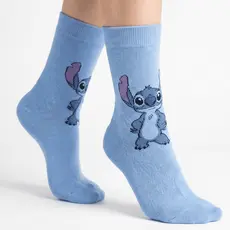 Meia Infantil Menina Feminina Stitch Angel Personagem Disney Algodão Azul Academia Rosa Cano Alto