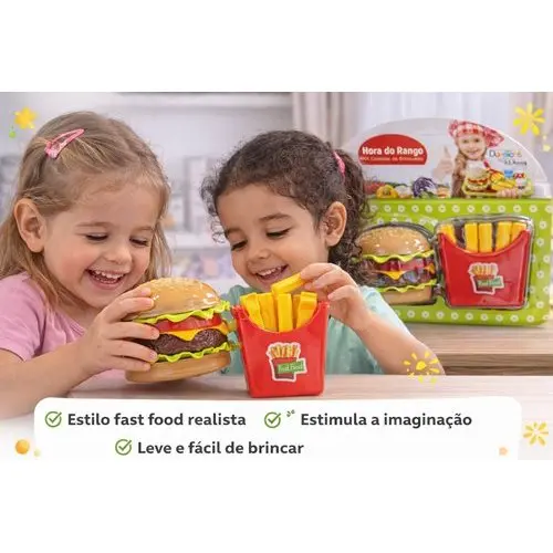 Kit Comidinha Infantil Hamburger Batata Frita Brinquedo Cozinha Interativo Educativo Criança