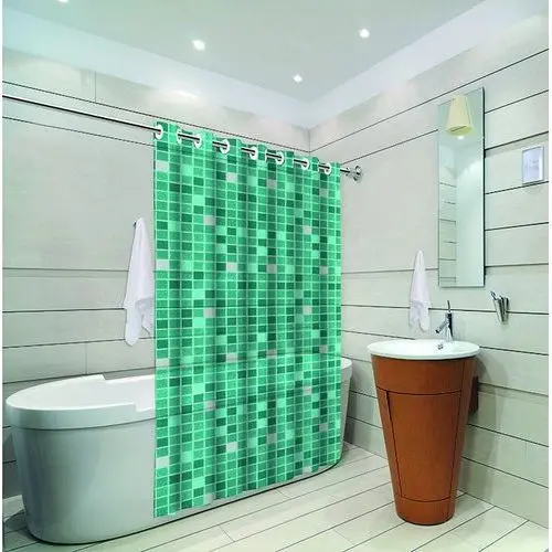Cortina Box Banheiro Impermeavel Pastilha Verde Com Ilhos Resistente Protetor