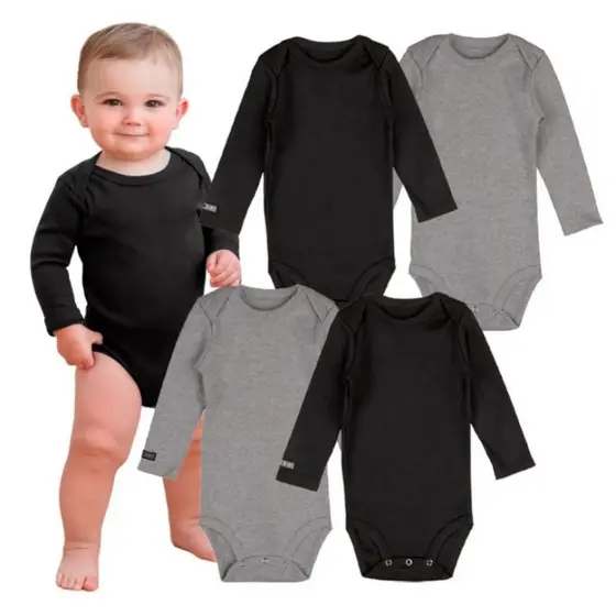 kit 4 Bodies Bebês Preto Cinza