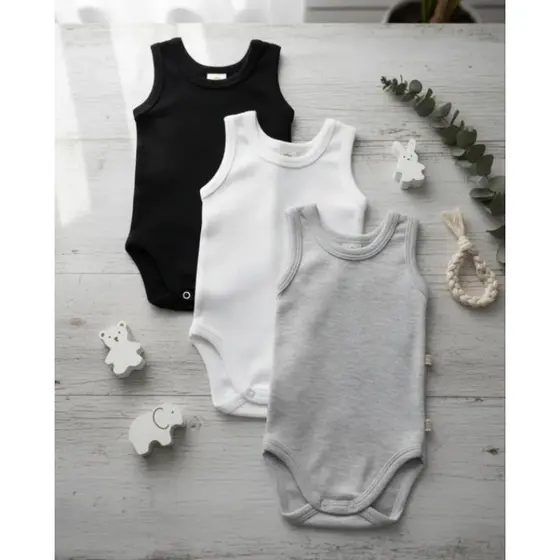 Kit Três Body Regata Sem Manga Cavado Infantil Bebe P M G- B