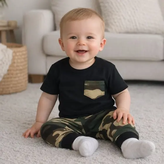 Conjunto Bebe Menino Camiseta Calça Camuflado