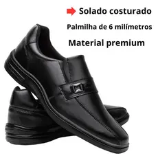 Sapato Social Conforto Masculino Preto Com Elástico Palmilha Conforto Sola com Costura Lateral ENVIO IMEDIATO