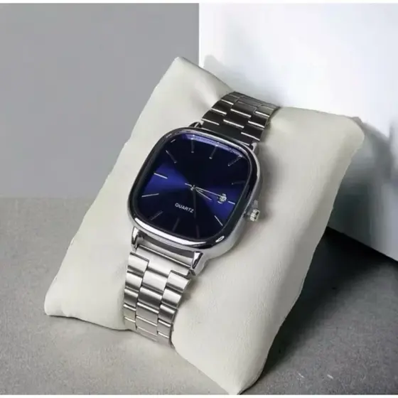 [RU01] Relógio Masculino Elegante Square Quartz Aço Inoxidável Analógico Com Calendário Moderno pres
