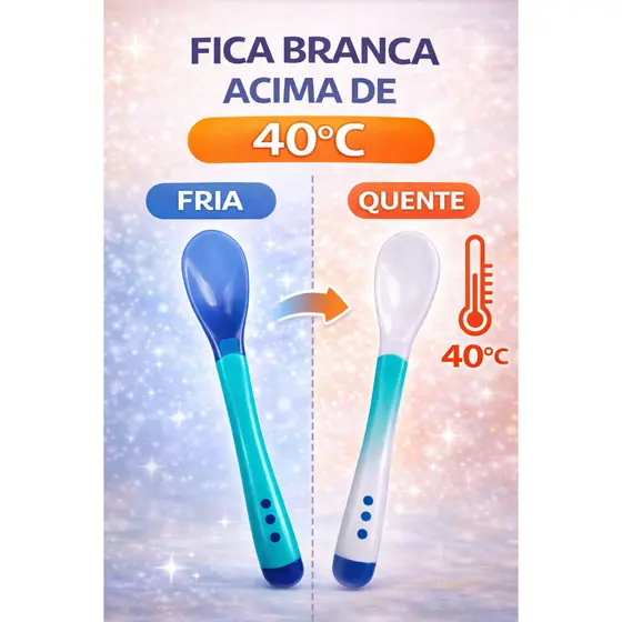 Colher Térmica Infantil Muda de Cor 40 Graus Anti Queimadura Bebê Silicone Seguro
