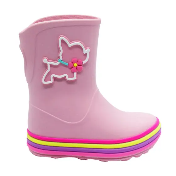Galocha Infantil Menina Plugt Acqua Cachorrinha Rosa Balé Colorida Enfeite Divertida Confortável